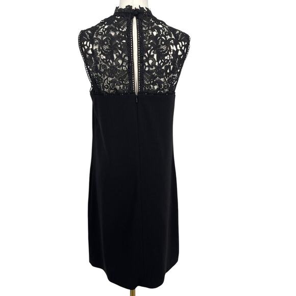 Theory Aronella Lace Crepe Mini Dress Black High Neck Size 8 - Picture 8 of 9